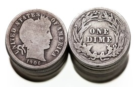 1892-1916 Barber Dime Roll in Good+ Condition, 50 Pieces, Various Dates - £176.00 GBP