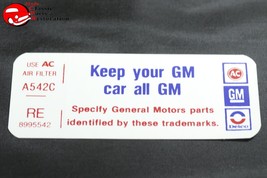 77 Pontiac V8-2V Keep Your GM All GM Air Cleaner Decal RE 8995542 Filter... - $1,009.67