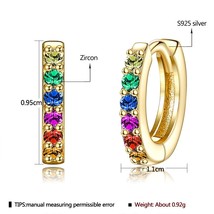 ZEMIOR 925 Sterling Silver Earrings For Women Colorful Crystal Rainbow Hoops Ear - £11.14 GBP