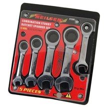 5 Piece Head Stubby Ratchet Spanner Set Chrome Vandium Short P381 - $29.83