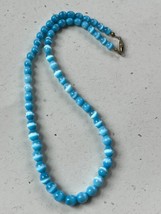 Vintage Sky Blue Moonglow Glass Irregular Round Bead Necklace – 16 inches long x - £19.28 GBP