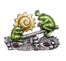 Vintage Signed DD Patricia Darling Dash Enamel FROGS On Seesaw Pewter Pi... - £15.24 GBP