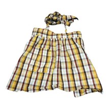 Handmade Vintage Server Apron w/ Tie Strings Yellow Black Red Plaid Cott... - $18.67