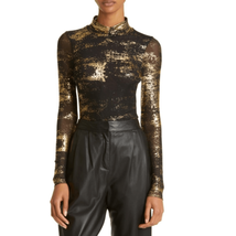 Ted Baker London Sofiy Foil Print Mesh Top, Size 2, Small, Black/Gold, NWT - £66.28 GBP