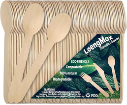 Disposable Wooden Spoons-100Pcs 6&quot; Length-Wood Cutlery-Eco Friendly-100%... - £9.27 GBP