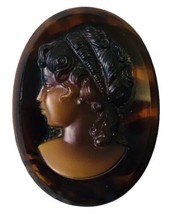 Brown Carved Glass Cameo Cabochon For Jewelry Making Estate Find - £11.06 GBP