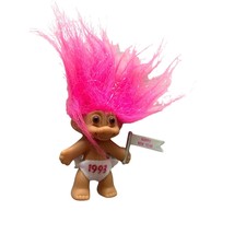 Russ Berrie Troll Doll 2 in Tall Pink Sparkle Hair 18457 1993 diaper Happy New Y - $8.90