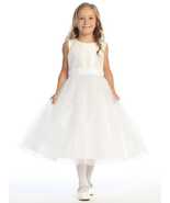 White Flower Girl Dress w/ shantung &amp; sparkle tulle with sequins - $87.81+