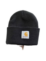 Carhartt Adult Men’s Black Ribbed knit Beanie One Size Logo Pull on Hat ... - £7.46 GBP