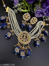 Kundan Hand Painted Beads Earrings Necklace Punjabi Muslim Bridal Jewelry Set 04 - £26.60 GBP