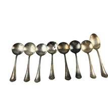 7 Vtg Rogers Aa Silverplate 7&quot; Soup Gumbo Spoons 1 Large Spoon Floral Design - £39.34 GBP