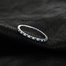 1ct Redondo Azul Imitación Diamante Zafiro Eternidad Anillo 14k Oro Blanco Chapa - £95.69 GBP