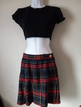 A. Byer Plaid Mini Skirt Sz 9  Mini Plaid Pleated Side Zip &amp; Button Vint... - £17.08 GBP