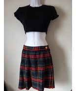 A. Byer Plaid Mini Skirt Sz 9  Mini Plaid Pleated Side Zip &amp; Button Vint... - $21.13
