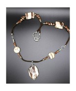 Unique Long Jasper Pendant Necklace Brown White Copper Silver Tone Toggl... - $11.36