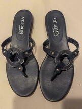 St John Sandals Navy Leather Thong Flat 39.5 - $52.25 CAD