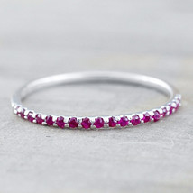 Promise Ring Wedding Band July Birthstone Simulated Ruby 14K White Gold Plated - $56.09