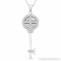Sun Cross Bow Skeleton Key CZ Luck Charm .925 Sterling Silver Pendant &amp; Necklace - £40.70 GBP