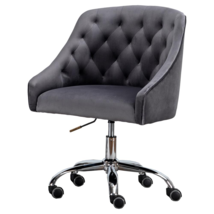 Dark Gray Velvet Tufted Swivel Task Chair with Silver Base and Wheels - £116.04 GBP