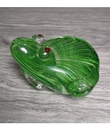 Art Glass Frog Paperweight with Green Twist Inclusions Red Eyes Murano Style - $17.10