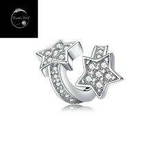 Sterling Silver 925 Shooting Star Bead Charm With Cubic Zirconia For Bracelets  - £16.59 GBP