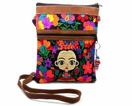 Frida Inspired Floral Embroidered Brown Vegan Leather Suede Slim Purse Crossbody - £19.77 GBP