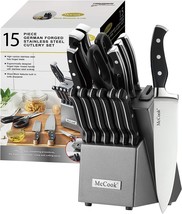 15 Pc. German Stainless Steel Kitchen Knife Block Set With Built-In Sharpener, - £71.39 GBP