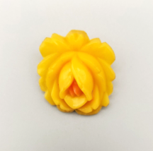 Vintage Flower Brooch Carved Celluloid Pin Costume Jewelry Floral Yellow 1&quot; D - £14.33 GBP