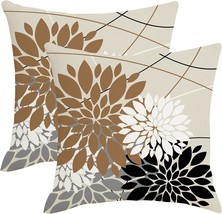 Brown Black And Grey Dahlia Floral Pillow Covers 20X20 Set Of 2 Coffee White - £35.47 GBP