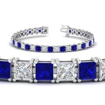 10 Ct Princess Cut CZ Blue Sapphire Tennis Bracelet 14K White Gold Finish - £221.88 GBP