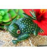 Vintage Erwin Pearl Frog Toad Green Enamel Gold Tone Brooch Pin Signed - $34.95