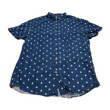 Denim &amp; Flower Shirt Men&#39;s Large Navy Sailboat Print Cotton Slim Fit But... - £18.08 GBP