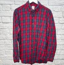 Brooks Brothers Mens Size L Button Down Flannel Shirt Red Blue Plaid Cotton - £19.69 GBP