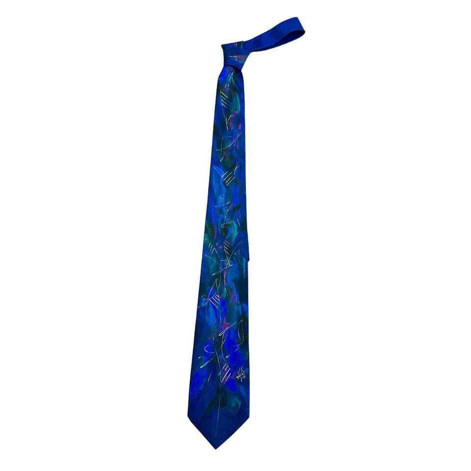 VTG Mitchel Rubin Hand Painted Silk Tie Berkeley California Blue Signed ... - $21.38