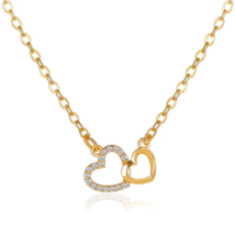 Goldtone Rhinestone Double Heart Pendant Necklace - New - £11.95 GBP