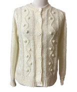 Vintage Pom Pom Ivory Cardigan Sweater Cable-Knit Womens Sz L Buttons Ri... - $49.22 CAD