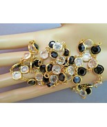 Bezel Set Austrian Crystal Necklace Black Clear Gold Plated Links 36&quot; Lo... - $950.15 MXN