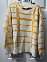 Loft Long Sleeve Off White w Yellow Super Soft Winter Sweater Women&#39;s Sz L - £16.72 GBP