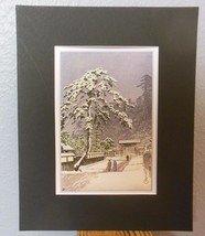 Matted Print Kawase Hasui Japan Honmonji Templein Snows 8 x 10&quot; Sealed Black Mat - $12.87