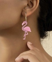 Pink flamingo earrings - pink bird drop earrings - festival - £9.69 GBP