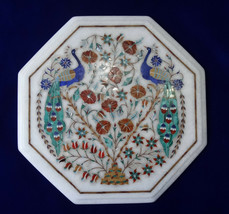 12&quot; Marble Inlay Two Peacock Decor Table Marquetry Inlay Special Exclusive Decor - $421.33