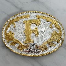 F Letter Initial Monogram Western Gold and Silver Tone Belt Buckle - £12.72 GBP