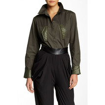NWT Women Size S or Medium Nordstrom Tov Holy Faux Leather Trim Shirt Longsleeve - £27.52 GBP