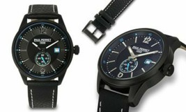 NEW Paul Perret 14151 Men&#39;s LEROUX Swiss Black Dial Black Leather Strap Watch - $64.85