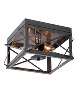 2 Light Flush Mount Double Ceiling Light with Folded Bars in Country Tin - $174.38 CAD
