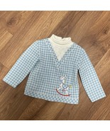 A Tiny Tots Original Vintage Blue Gingham Rockinghorse Long Sleeve Top S... - $15.84