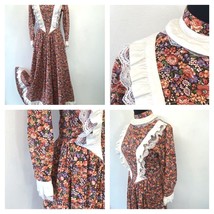 Victorian Prairie Dress size S 1970s Vintage Handmade Floral Pink Purple... - £29.83 GBP