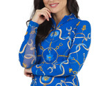 NWT Ladies IBKUL ALYSON BLUE MULTI Long Sleeve Mock Golf Shirt S &amp; M - $74.99
