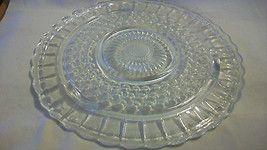 VINTAGE CLEAR GLASS CAKE TRAY, SCALLOPPED EDGES, BUBBLE DESIGN - $50.00