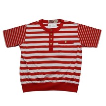 Essex Junction Shirt Womens L Red White Short Sleeve Button Pocket Strip... - £14.88 GBP